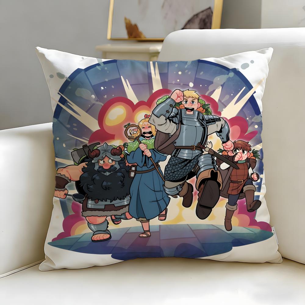 Popular Anime Delicious In Dungeon Cushion Cover Soft EasyWash Pillow Case Versatile for Couch Bed Travel and Office