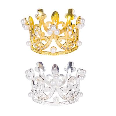 Itisyou Mini Crown Cake Topper Hair Ornament Hair Accessory, Gold and Silver, Set of 2