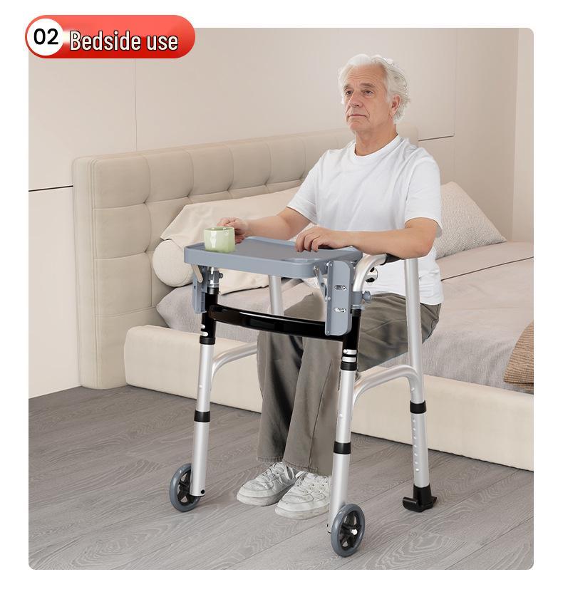 Elderly Walker with Wheeled Trolley and Handrail for Assisted Walking and Lower Limb Training