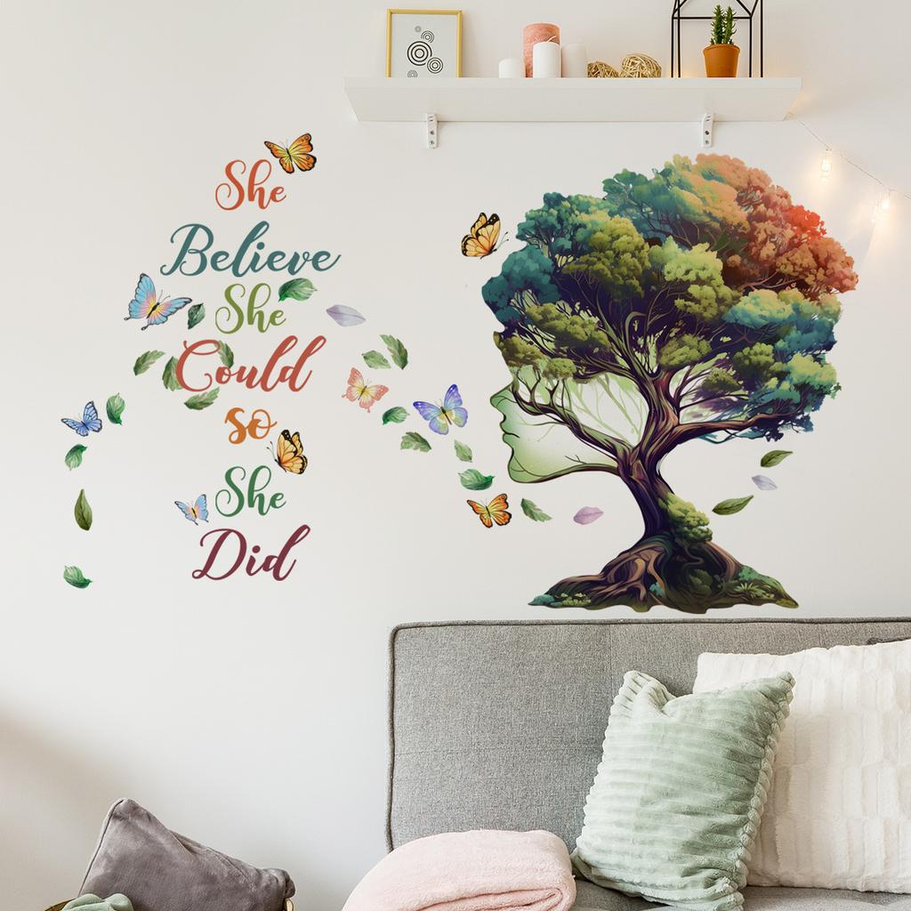 Living Room Wall Decals Bird Plant Leaf Butterfly Wall Stickers for Children Kids Room Bedroom Home Decoration Mural Wallpaper