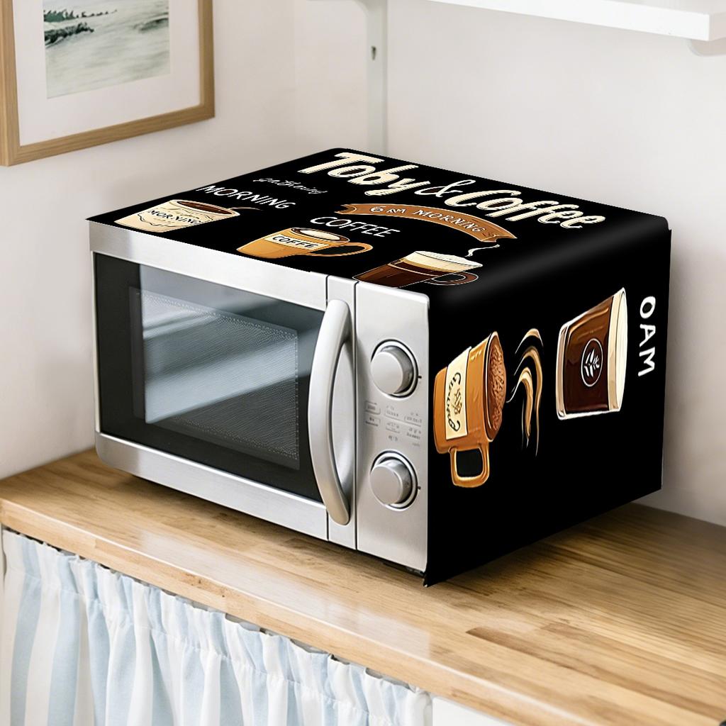 Coffee Theme Oven Dust Cover 35x85cm Coffee Cup Pattern Dustproof Polyester Machine Protector for Home Appliance Dust Cover