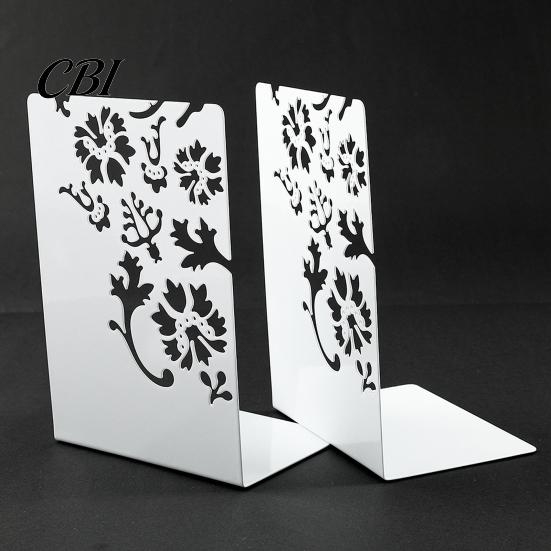 Cave Design Bookend 2PCS Metal Bookends, L-Shaped Reinforced Support Book Holder, with Non-Slip Non-slip Pads, Hollow Floral for Bookshelves