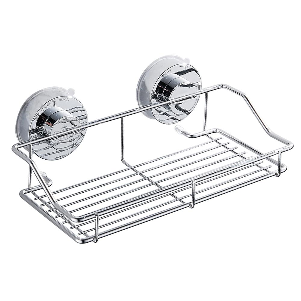 Stainless Steel Bathroom Shelf Traceless Suction Cup  Storage Holder Hanging Organizer Basket Bathroom Accessories