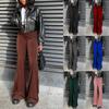 Women's Fashion High Waist Elasticated Waist -Hem Velvet Material Flared Pants Long Pants
