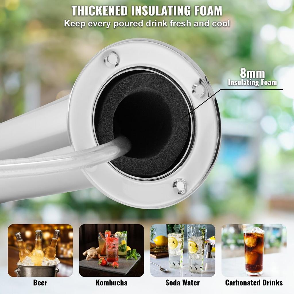 Triple Taps Draft Beer Tower Dispenser, Stainless Steel Keg Beer Tower, Kegerator Tower Kit with Pre-Assembled Tubing and Self-Closing Faucet Shanks