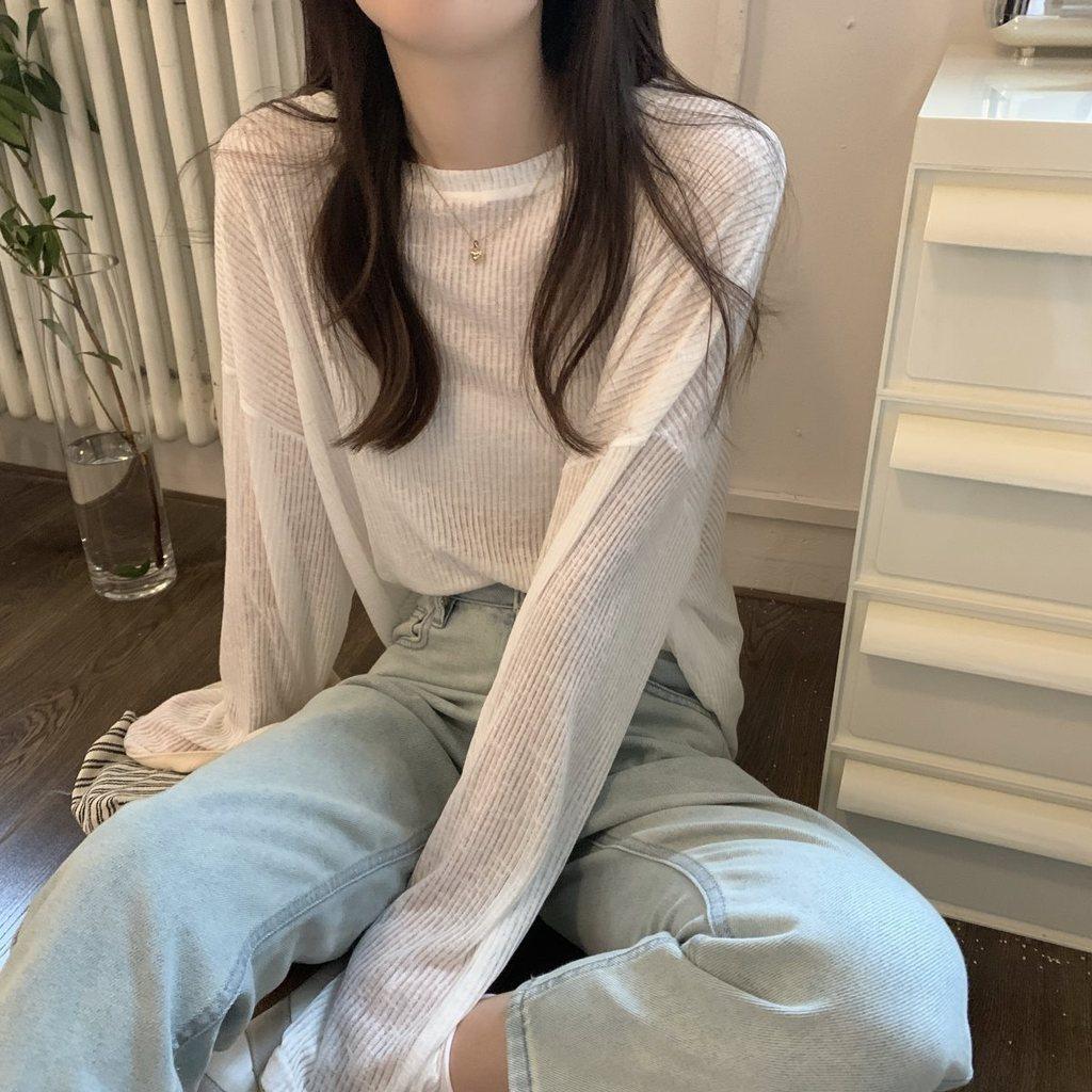 Tshirt For Girls Summer Long Sleeve Lightweight Plain Oversize With Embroidery For Casual Wear