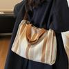 Korean Version Canvas Shoulder Messenger Bag 2025 Autumn and Winter New Striped Large-capacity Student Tote Bag Fashion Shopping Bag