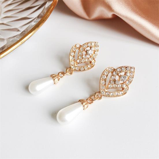 

Earrings Leaf Elegant Rhinestone Charming Waterdrop Shape Ear Studs for Wedding