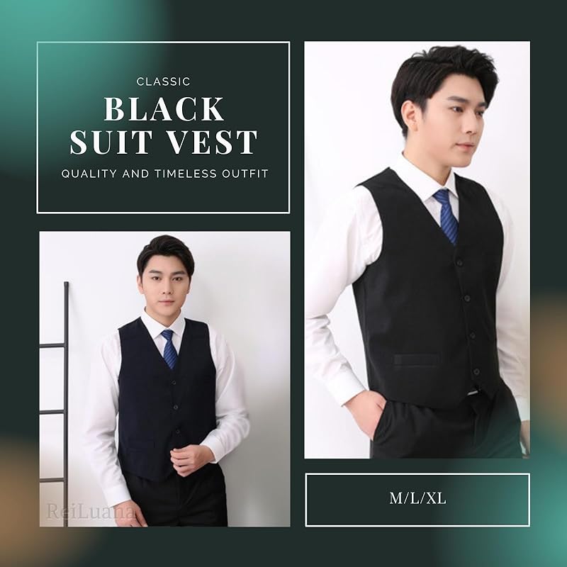[ReiLuana] vest gilet suit formal men's Re waistcoat Dees business lightweight Expansion and contraction Popularity cool fashionable casual black