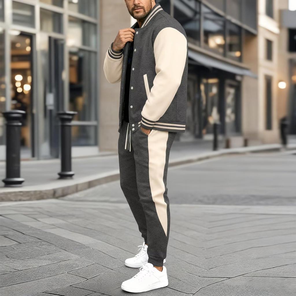 KULIXI Stadium Tracksuit Casual Long and Jogger Stylish for Spring and Perfect for Commuting or Size L Men's Jacket-Style Set, Sportswear, Open-Collar