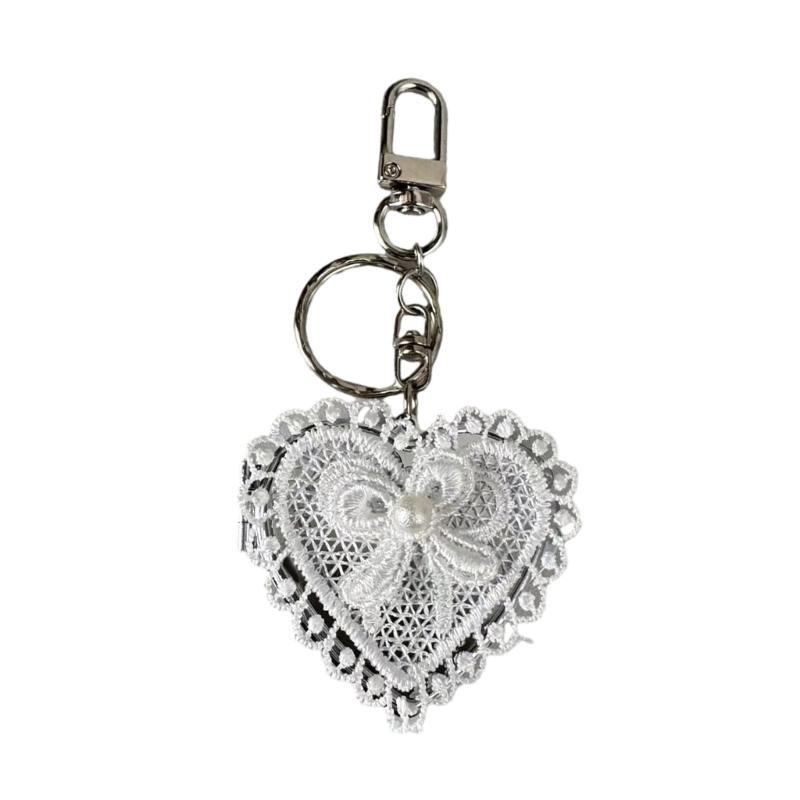

Lace Heart Bowknot Mirror Charm Stylish Heart Bowknot Lace Mirror Charm Unique Keychain for Purse Car Interior 1