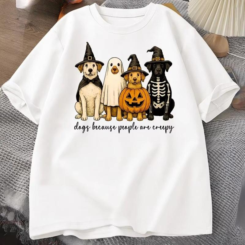 Dogs Because People Are Creepy T-shirt Funny Halloween Dog Mom Tshirt Spooky Vintage Dog Lover Graphic T Shirts Men's Clothing