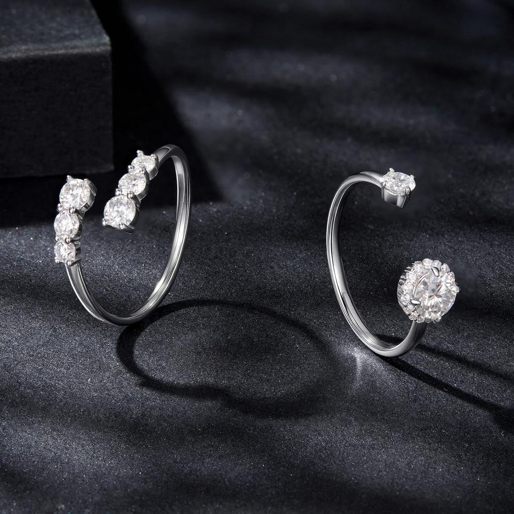 Silver adjustable moissanite ring 925 silver