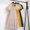 Moda de Verão Feminina Vestido Casual de Manga Curta Cintura Elástica Estampado Floral A-line Vestido Midi Mulheres Vestido de Chiffon