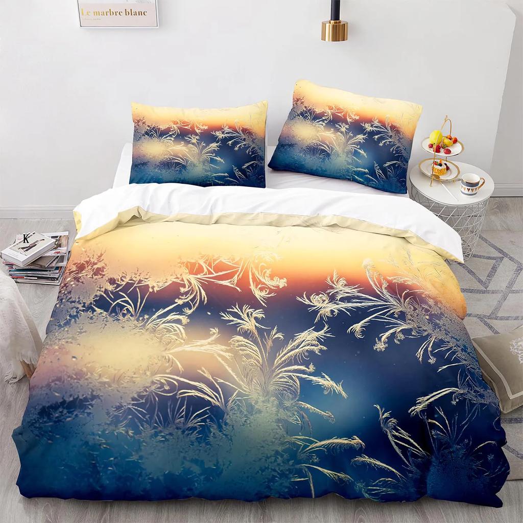 Comforter 3D Snowflake King Queen Romantic Purple Snow Landscape Bedding Set For Kids Teens Adults Christmas Soft