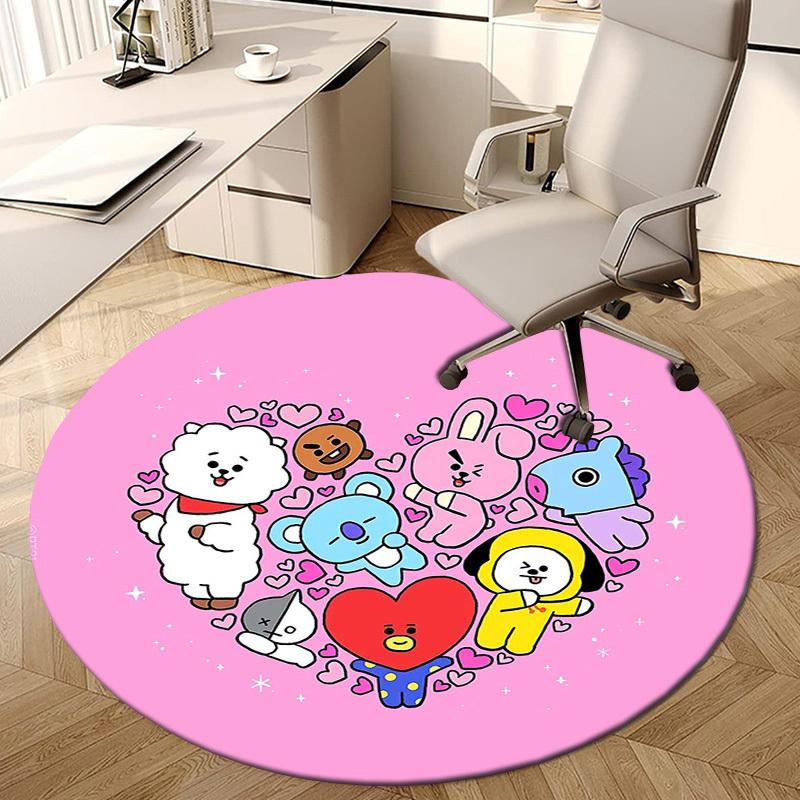 1pc BT21 Characters Heart Shape Round Carpet, Made of Polyester,Perfect for Decorating Office Chairs, Living Rooms,fplt029