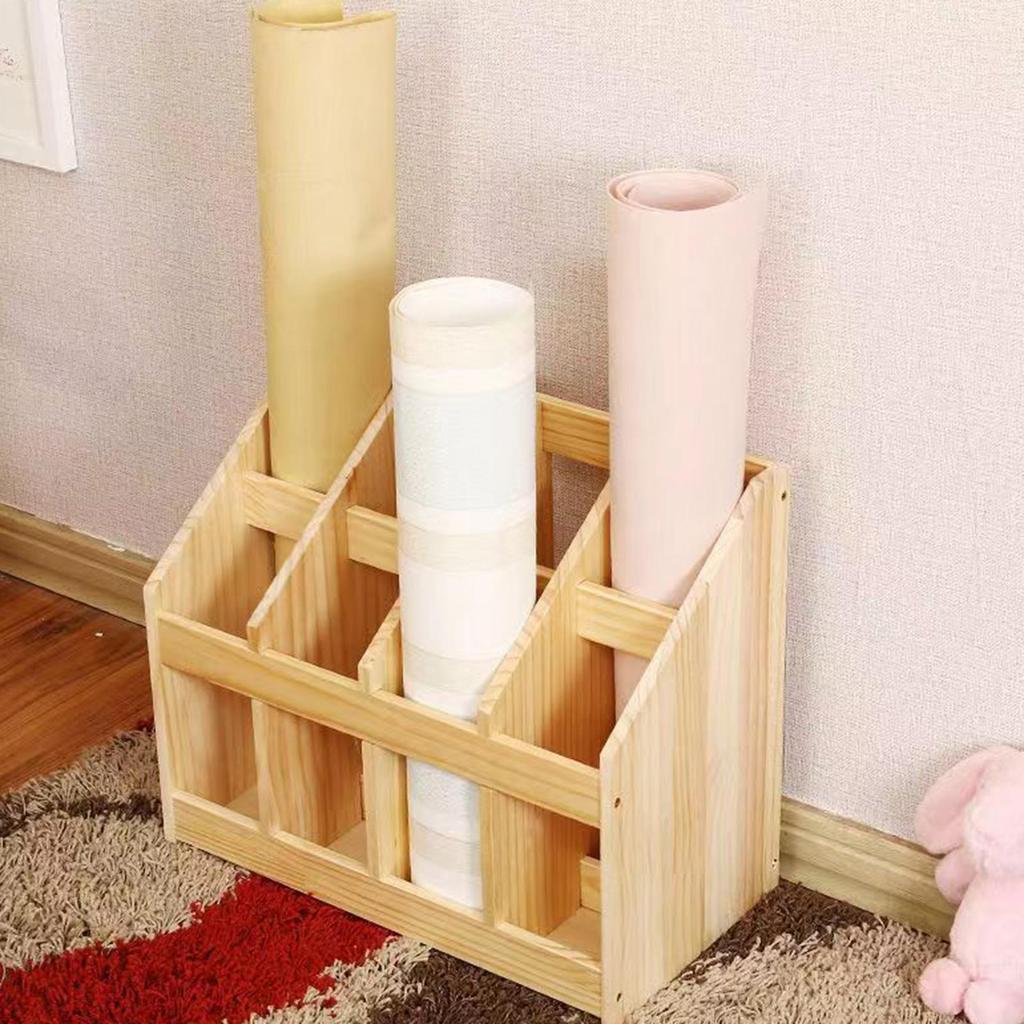 Carpet Rack Children Work Storage Solid Wood Organizer Functional Shelf Wooden Rug Stand