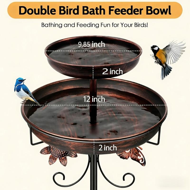 Metal Garden Bird Bath Feeder Wear Resistant Construction Five Foot Stand for Enhances Stability Easy to Cleaning