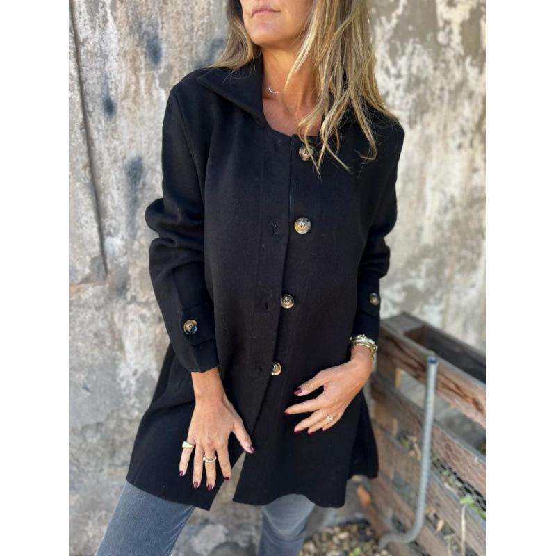 2025 autumn and winter new women's clothing solid color lapel with pocket cardigan single-breasted medium and long coat