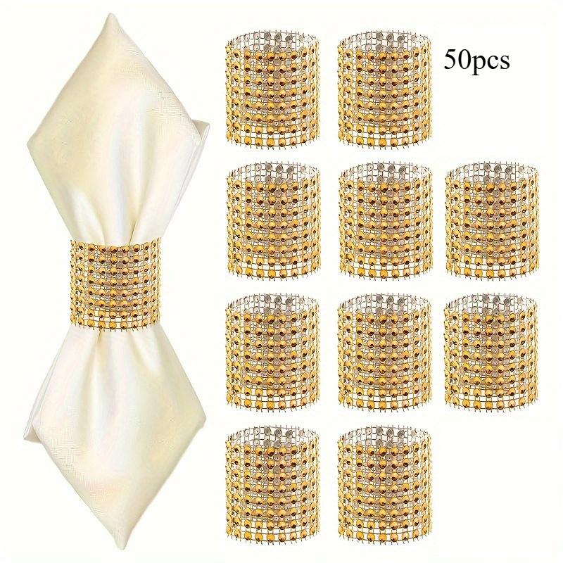 10pcs Elegant Rhinestone Napkin Buckle, Golden Shiny Napkin Ring, for Dining Table Decoration