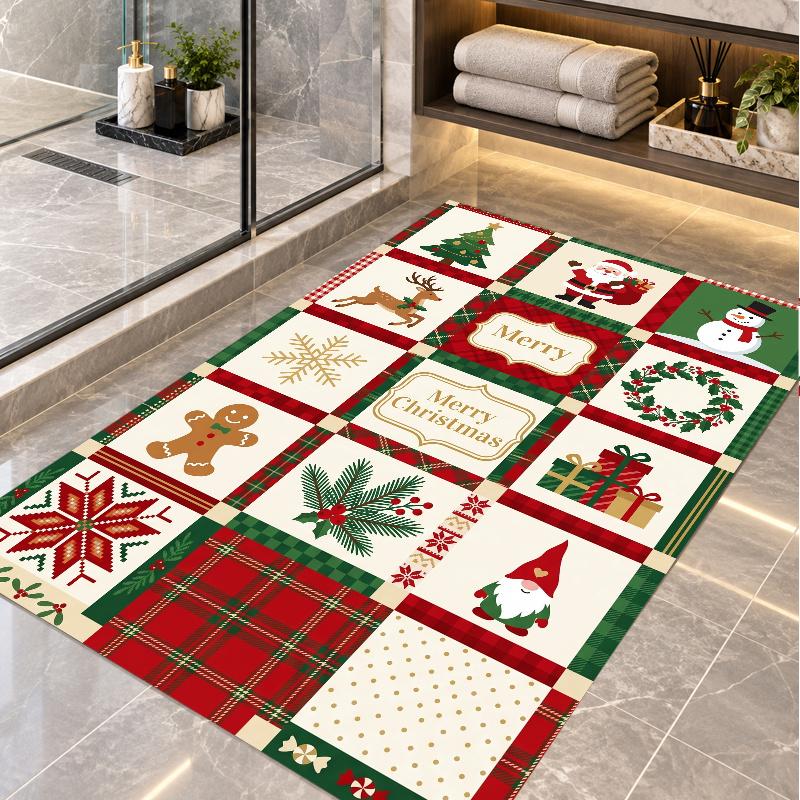Christmas Theme Floor Carpet, Soft Area Rug, Xmas Indoor Home Holiday Decoration