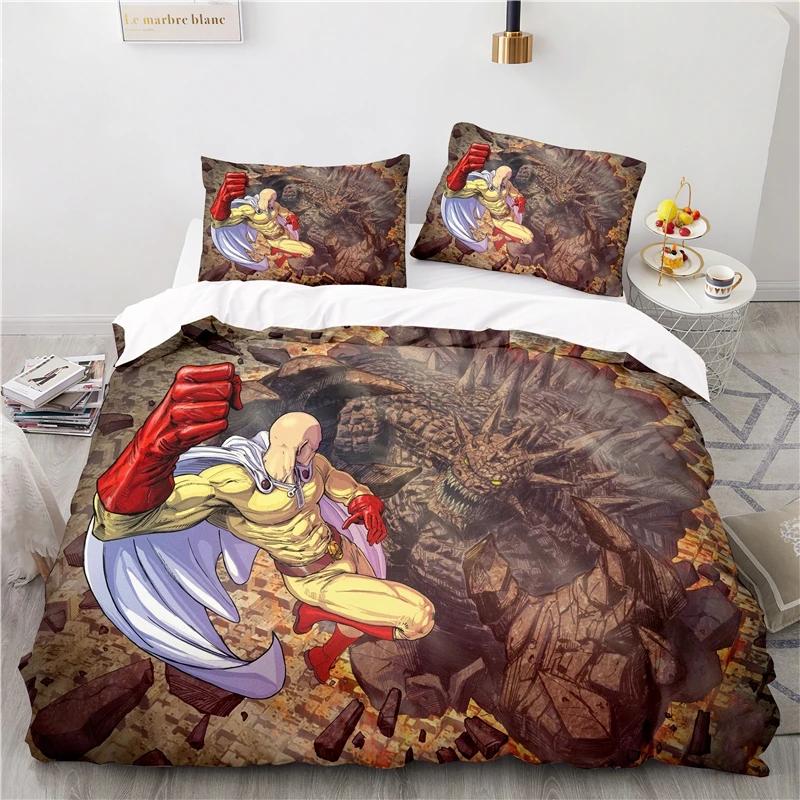 Japan Anime ONE PUNCH-MAN 3D Pattern Duvet Cover Set with Pillowcase 2/3pcs Cartoon Bedding Sets Bed Linen Queen King Bedclothes