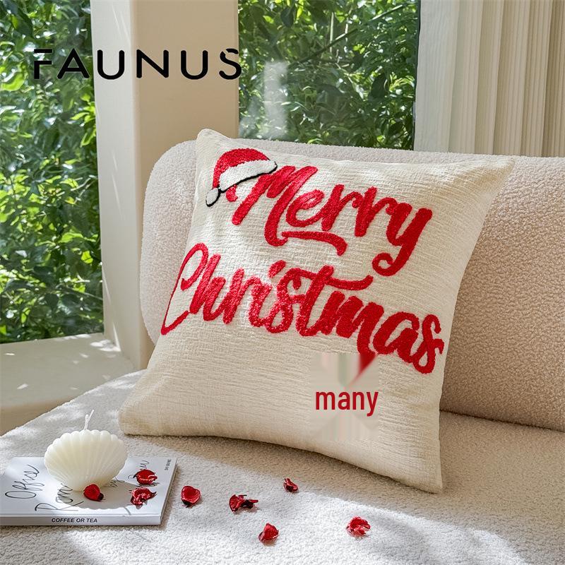 Christmas Embroidery Candy Cane & Santa Hat Tufted Throw Pillow Cover