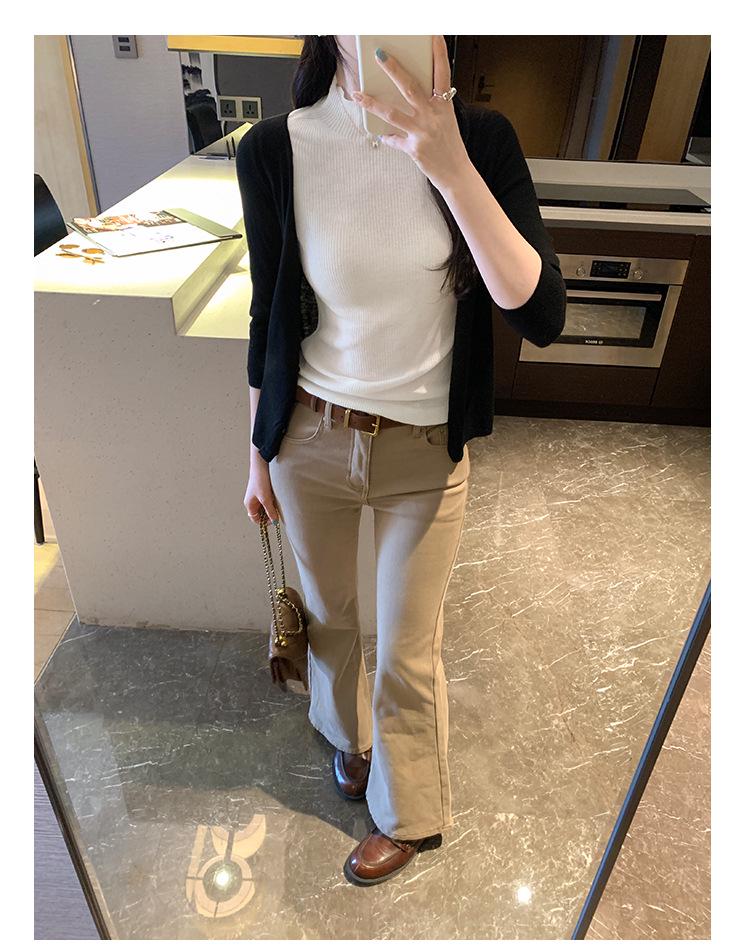 Korean Chic Elegant Half-High Neck Slim Fit Mid-Sleeve Knit Top for Women - 2026 New Arrival
