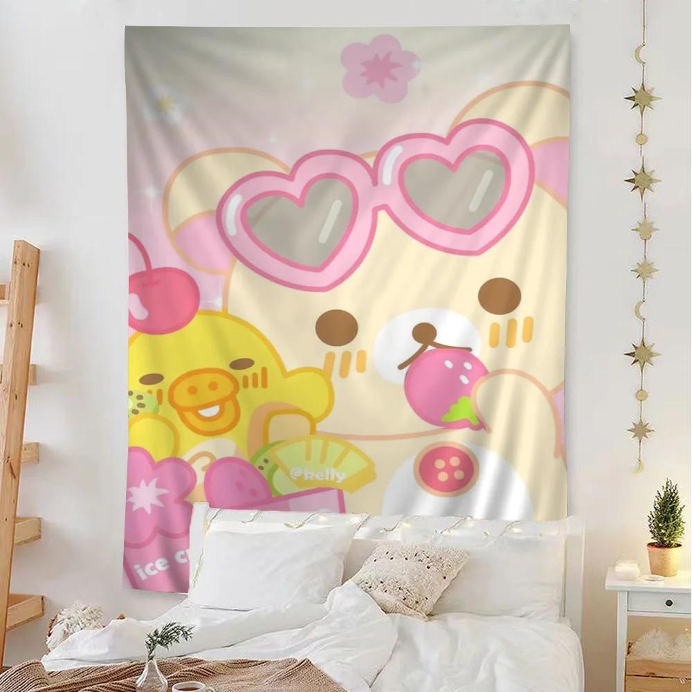 Cute Rilakkuma Bear Printed Large Wall Tapestry Hanging Tarot Hippie Wall Rugs Dorm Home Decor