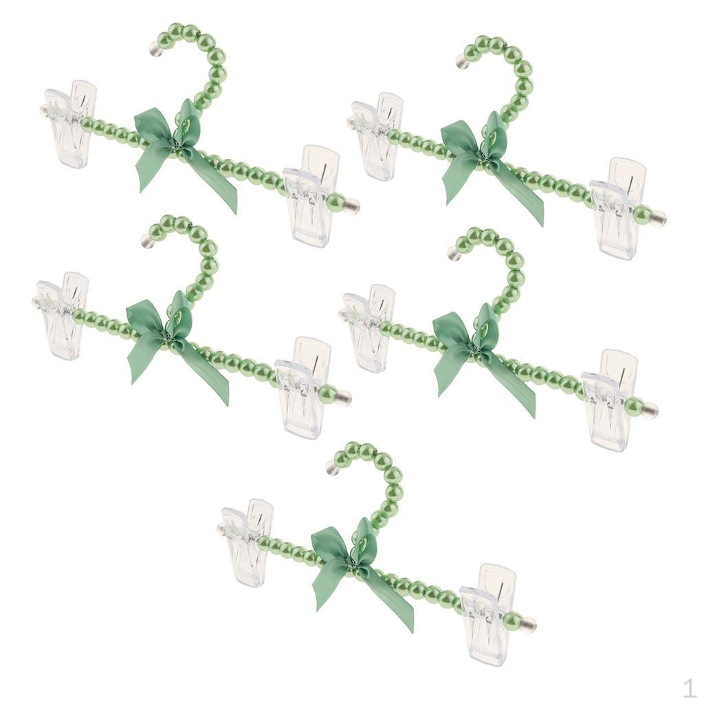 

Вешалка для одежды с бусинами из искусственного жемчуга 23 см с 2 зажимами, 5 шт. зелёный