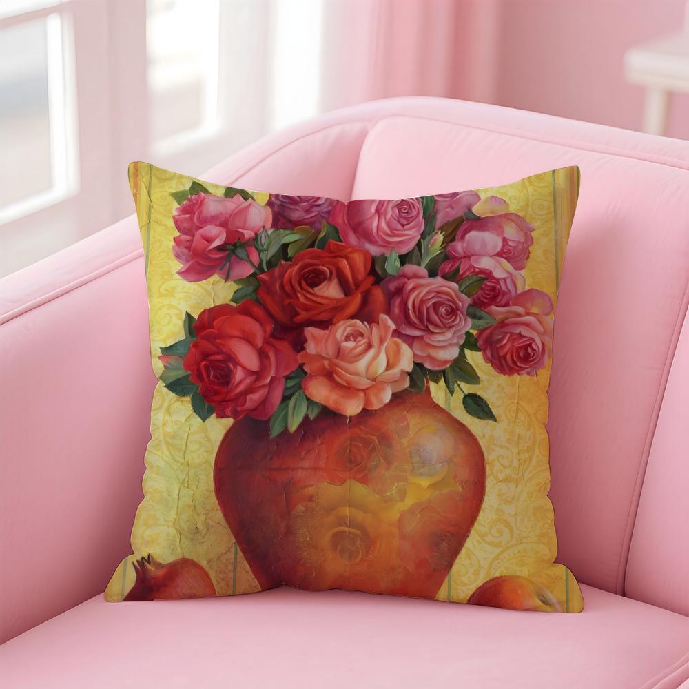 Beautiful Flowers Bulgarian RoseS Cushion Cover Pillowcase Short Plush Invisible Zipper Room Sofa Cushion Cover