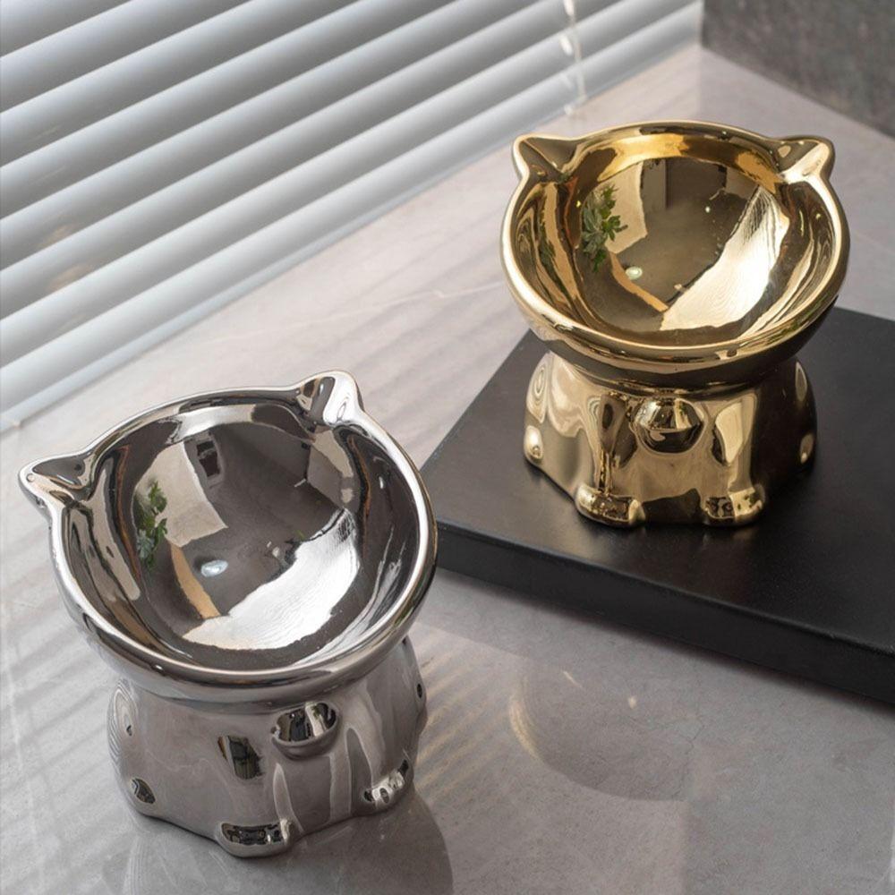 Anti-Spill Ceramic Cat Bowl Cat Shaped Cat Water Bowl Elevated Pet Food Feeder Cat Drinking