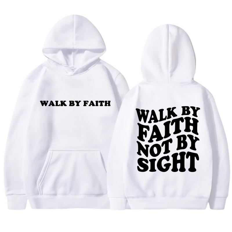 Walk By Faith Not By Sight Letter Printed Hoodies Casual Women Sweatshirts Fleece Warm Pullover Crewneck Loose Female Clothes