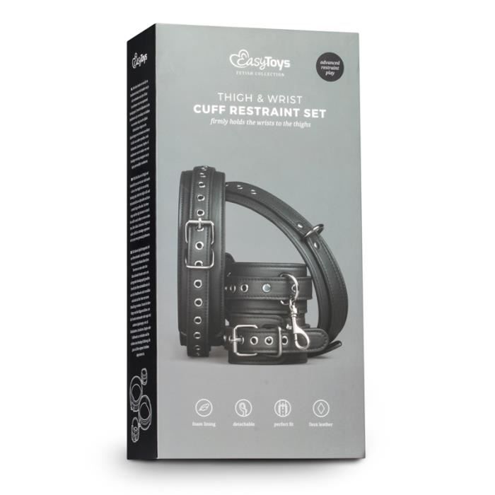 Menottes - et384blk - noir - pu résistant - confort mousse - expérience bdsm