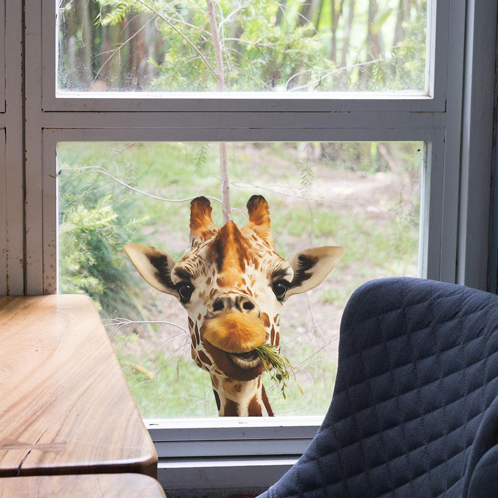 Giraffe Home Decoration Glass Door and Window Stickers with A Unique Grass-eating Style