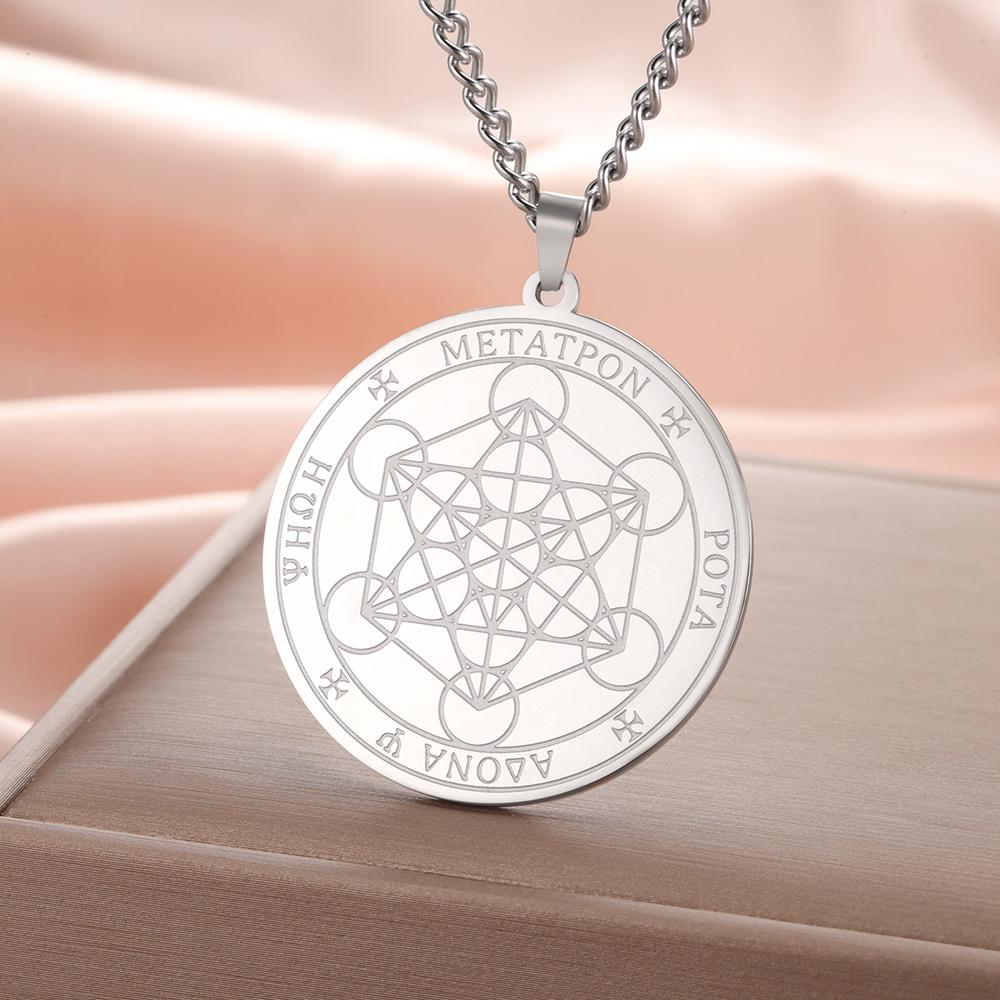 Dawapara Metatron Cube Necklace Stainless Steel Sacred Geometry Archangel Metatron Medal Pendant Protection Talisman