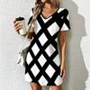 Summer Fashion Women's V Neck Short Sleeve Retro Geometric Pattern Printed Dress Sex Short Skirt Dresses
