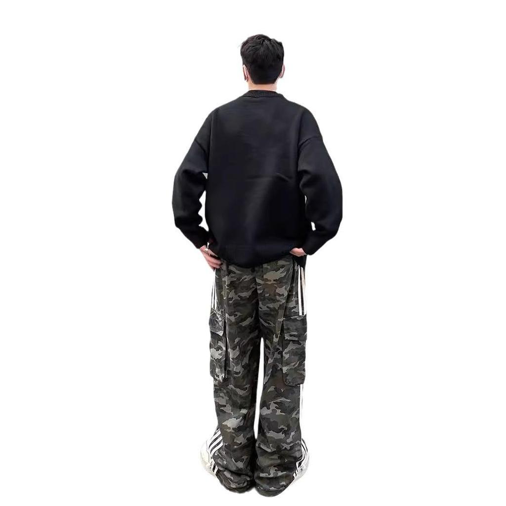 Men's Trendy Retro Vibe Distressed Camouflage Overalls - Slim, Straight, Flared Long Pants