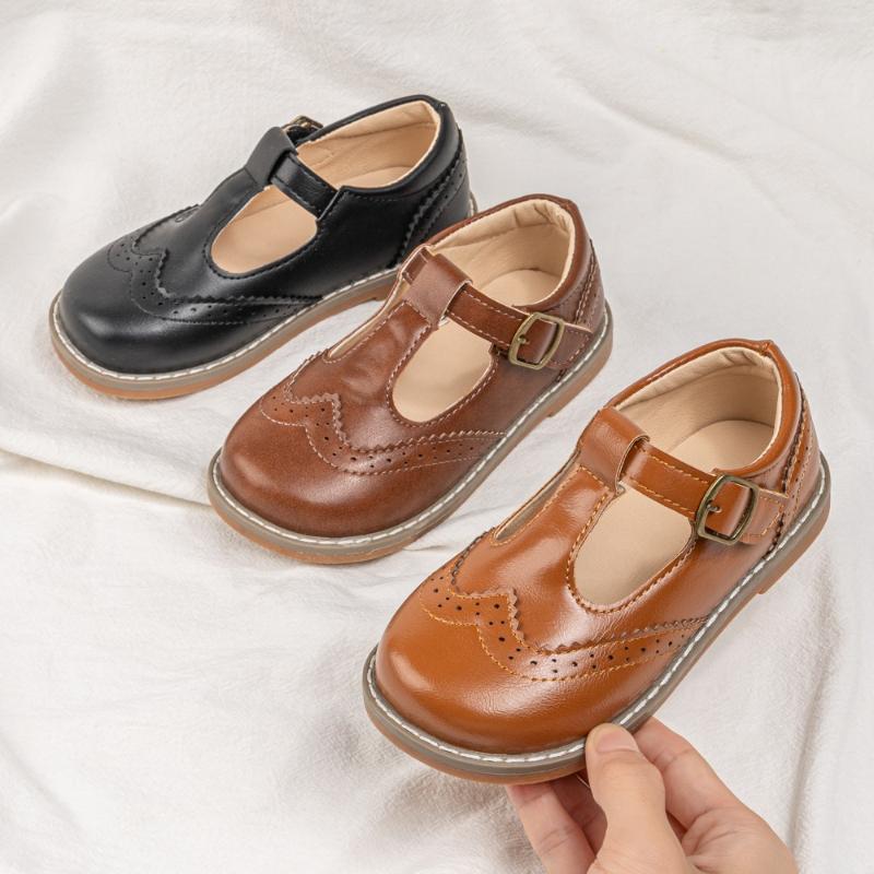 Children Clothing Yulin-001 Girls Black/Brown Kids Strap Leather Shoes Princess Shoes Boys Breathable Flats Mary Jane Fashion Child Baby Toddlers All Reason Cm