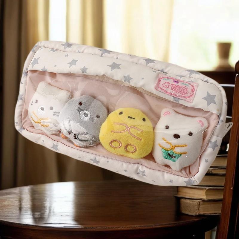 Charming Thick Transparent Pencil Holder with 4 Dolls, Perfect for Students Stationery, Pen Storage, Girlish Cosmetic Bag Gift