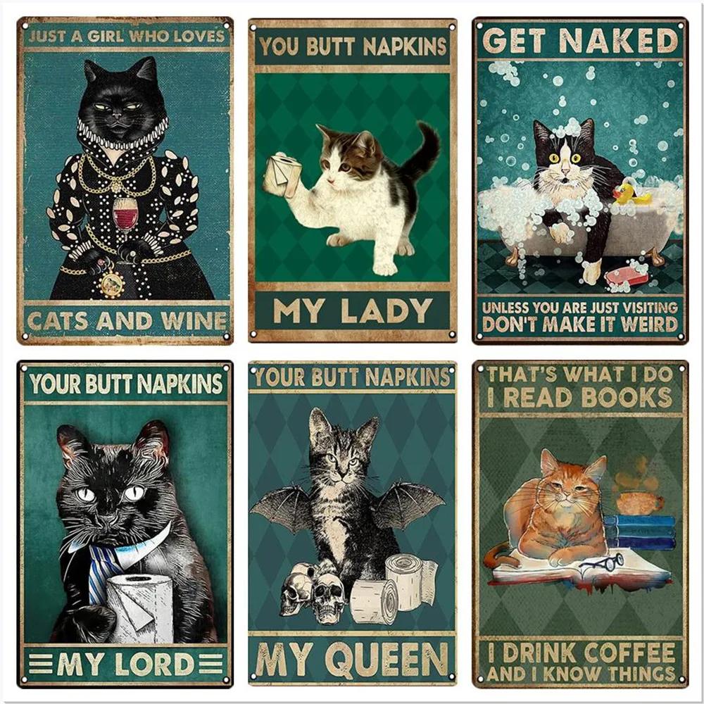 Cute Cat Wall Poster Pet Decor For Kitchen Vintage Tin Sign Metal Plates Home Decoration Modern Bar Accessory Restaurant Garden