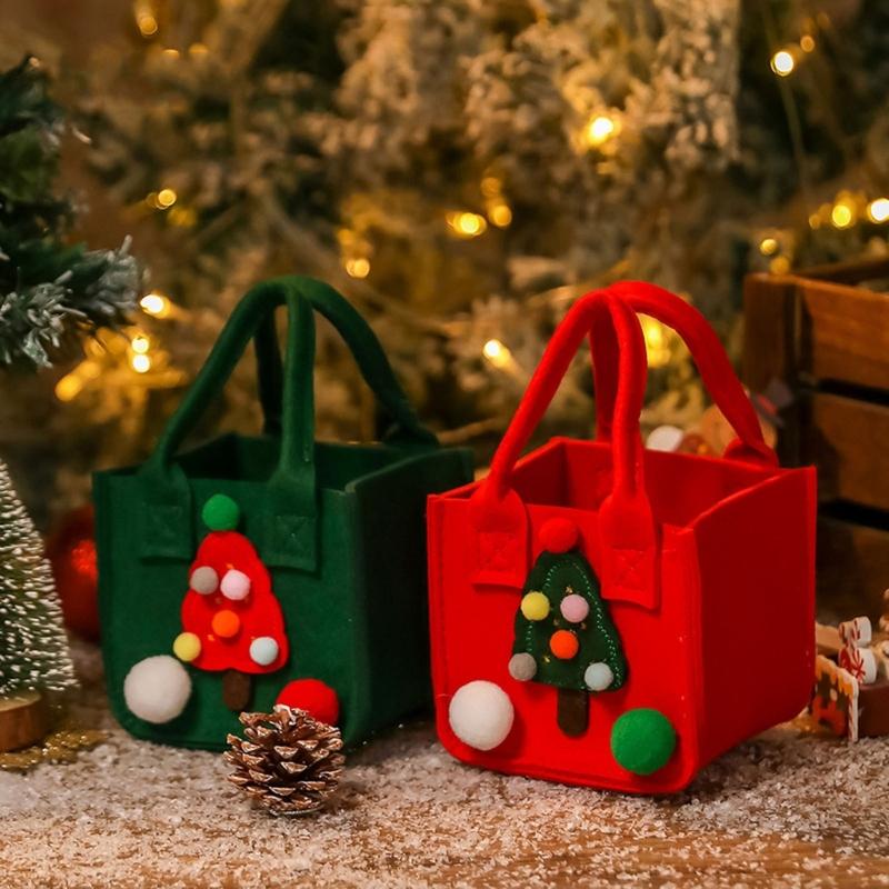 Felt Christmas Storage Bag Portable Handheld Design Organizer For Holiday Apples Gifts And Home Decoration