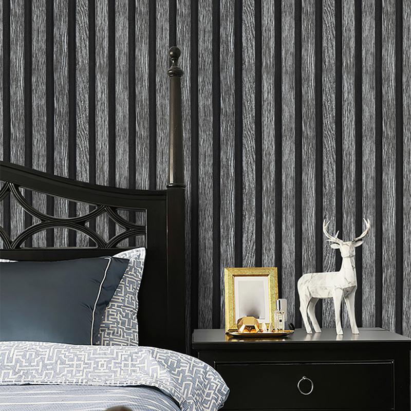 New Black and Gray Grille Imitation Wood Grain Self-adhesive Waterproof Wallpaper New Chinese Style Background Wall Wallpaper