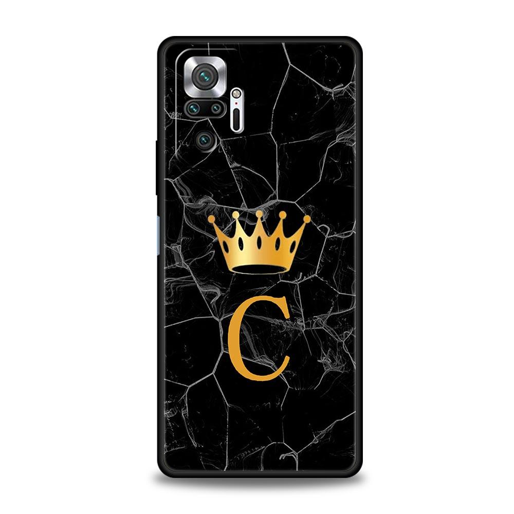 Crown Letter A To Z Phone Case For Xiaomi Redmi Note 13 12 5G 9S 9 8 10 11 Pro 4G 9T 13C 12C 10C 9C 9A 7 Pro Soft Silicone Cover