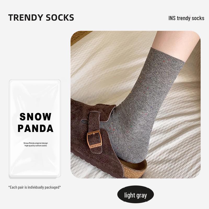 Korean Maillard Women's Thick Warm Mid-Tube Socks - Autumn/Winter Solid Color Striped Design.