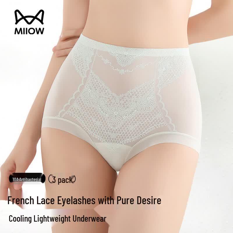 Maoren Women s Ice Silk High-Waist Tummy Control Lace Briefs M