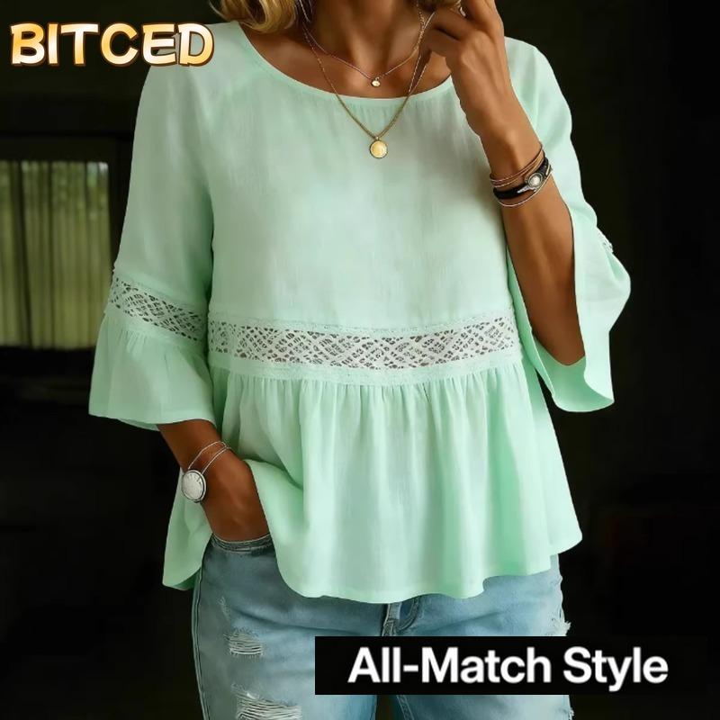 BITCED Women's Fashion Casual O-Neck 3/4 Sleeves Blouses & Shirts