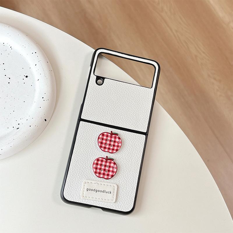 

Plaid Apple Button Phone Case For Samsung Zflip6 Clamshell Folding Screen Zfold7 Leather Pocket samsung zflip3