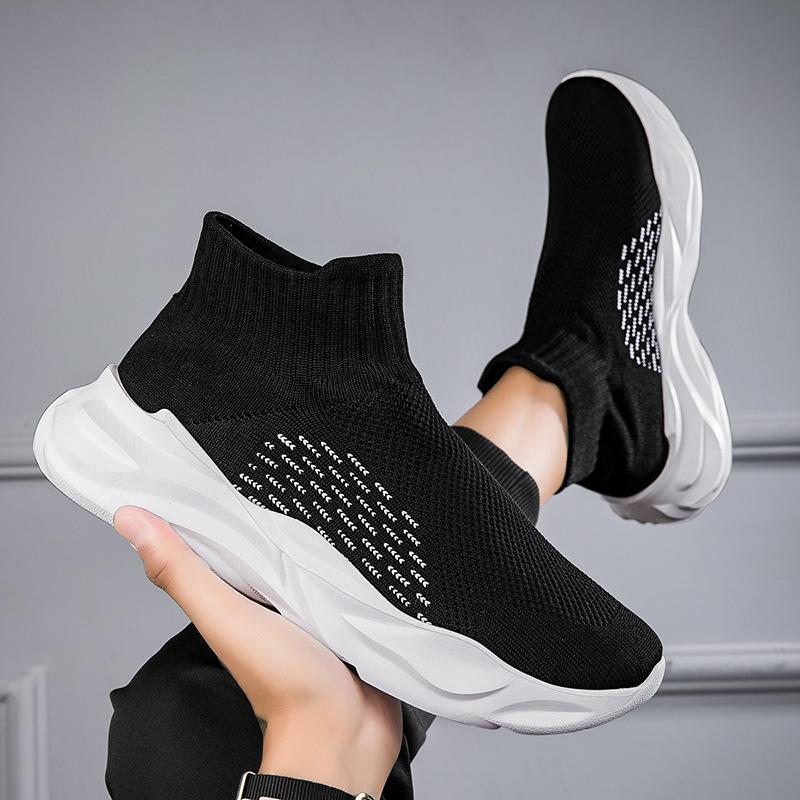 2025 autumn new medium tube socks shoes one pedal large size elastic socks shoes high top casual sports couple shoes
