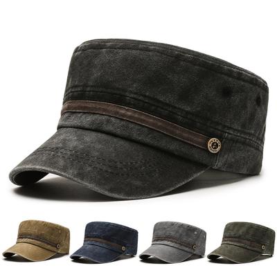 Men's Flat Top Hat Cotton Cap Youth Outdoor Fishing Sunshade Hat Military Caps Army Visors Hat Training Cadet Caps